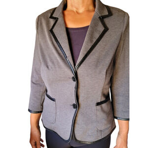Laundry by Shelli Segal Blazer 6 Faux Leather Trim Preppy Equestrian Quietlux